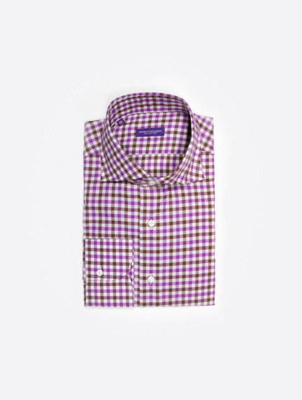 Patrick Hellmann CollectionWhite Purple Shirt With Checks Gingham Patternimage559